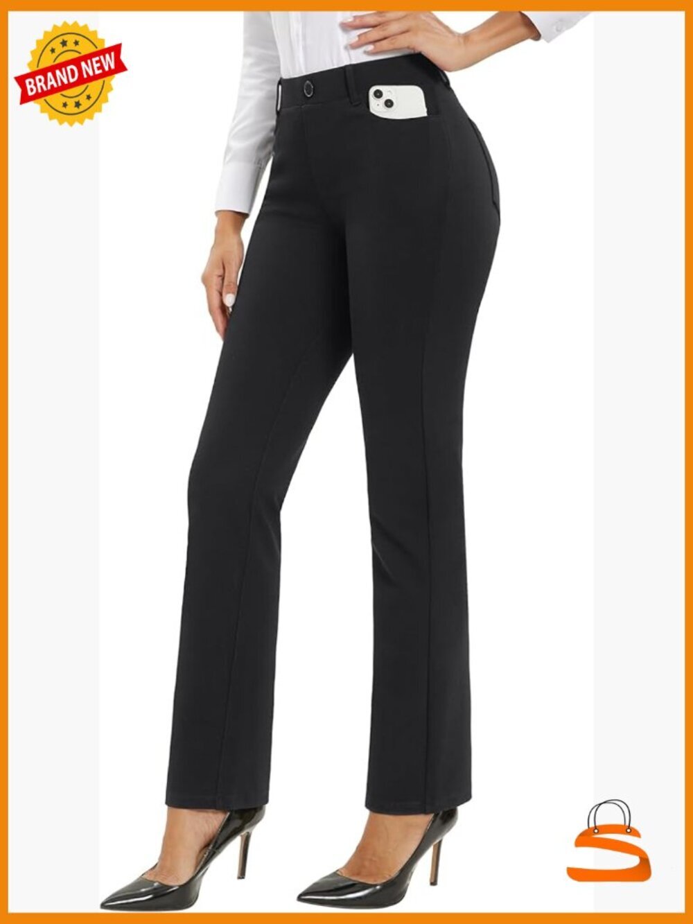 Women Dress Pants Straight Leg 30" Stretch Work Pants Pull On Slacks 4 Pockets
